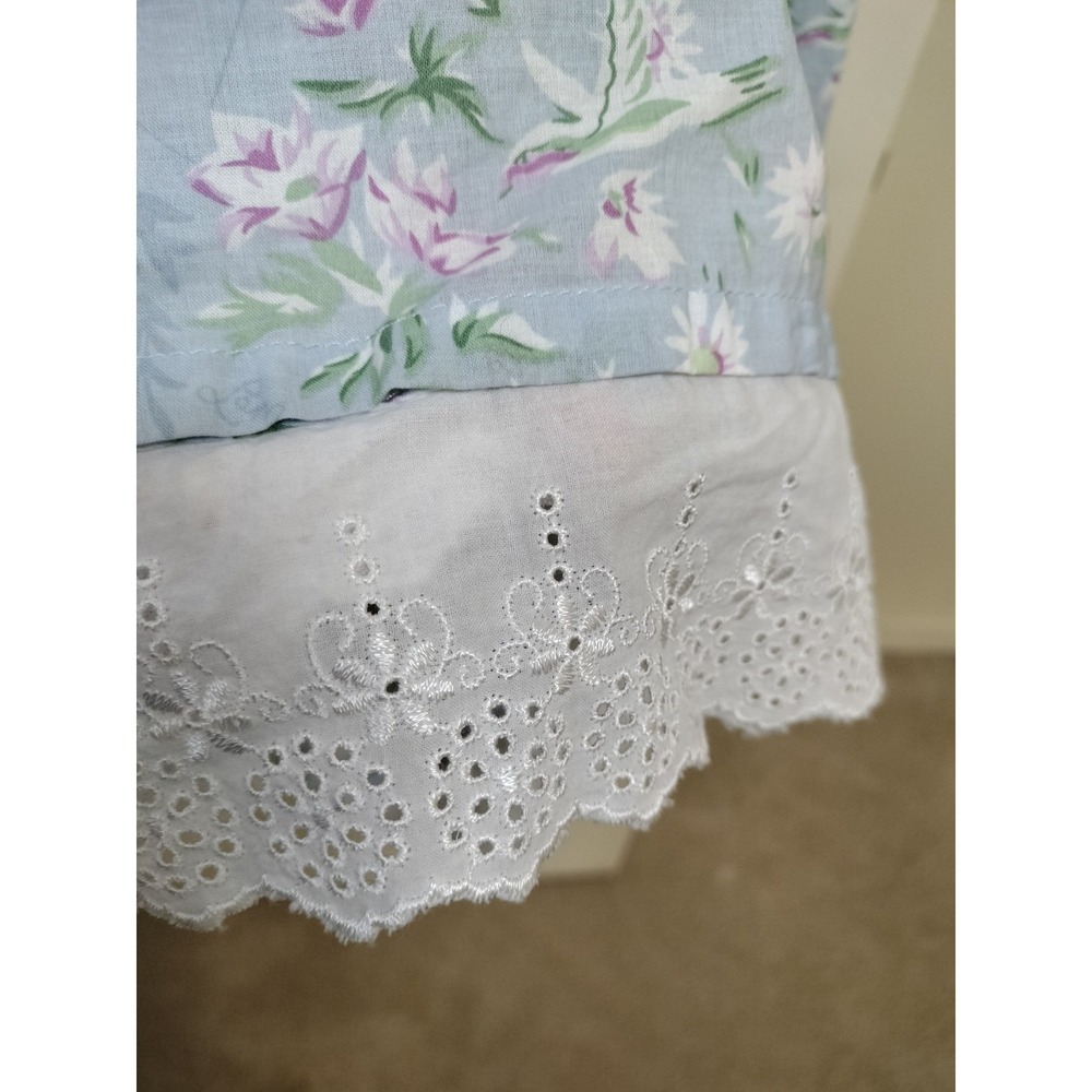 Lanz of Salzburg Robe Gown Set L Blue Hummingbird Floral 100% Cotton Eyelet Trim - Picture 6 of 16